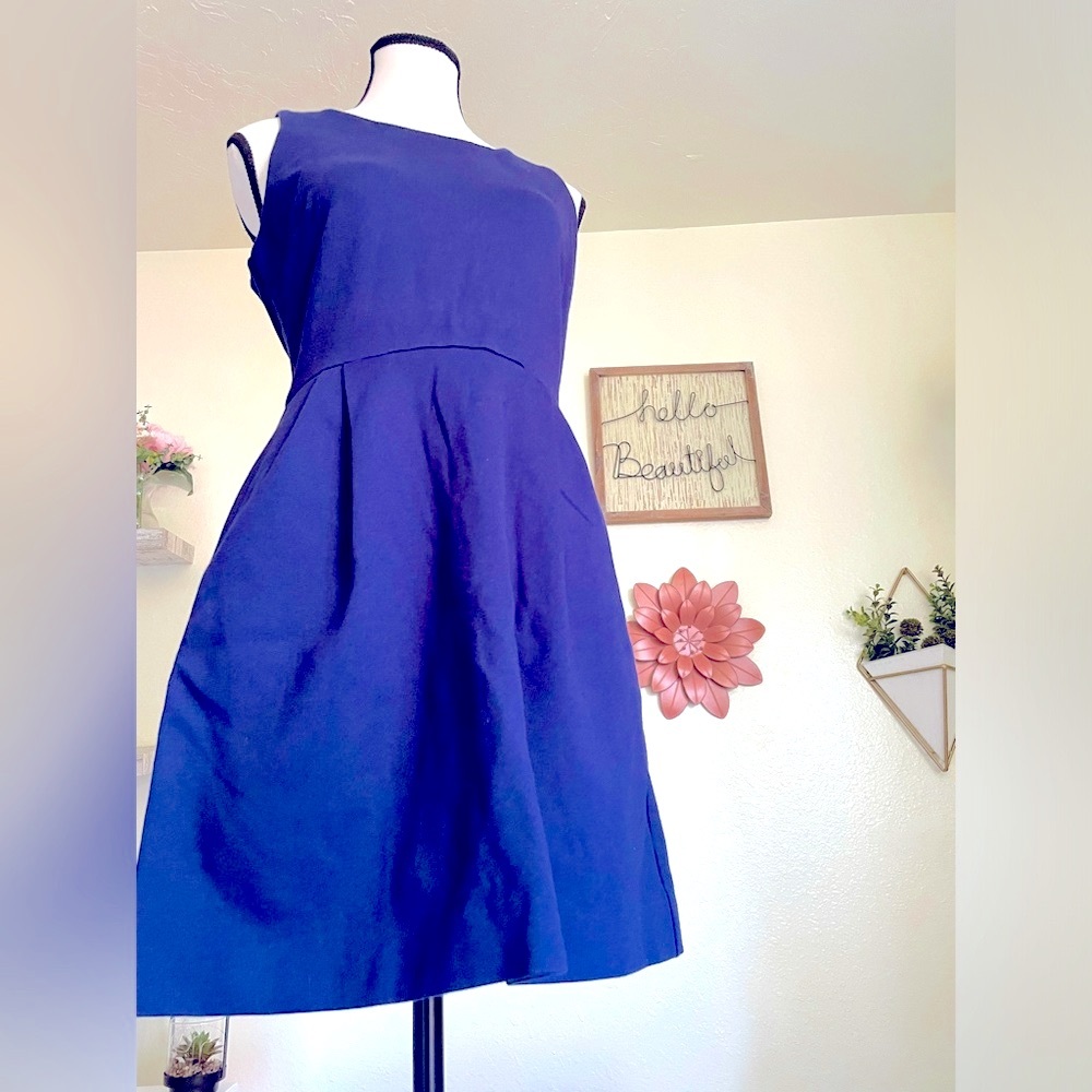 Madewell Women's Royal Blue Knit Sleeveless Midi Dress Size S With Pockets!!!